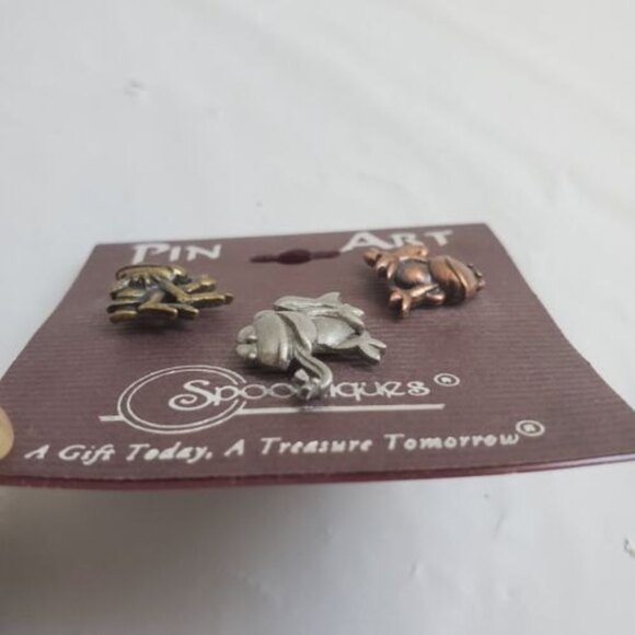 Spoontiques Frogs Tac Pin Art 3 Frogs in Bronze and Silver Collection Jewelry - Picture 4 of 6